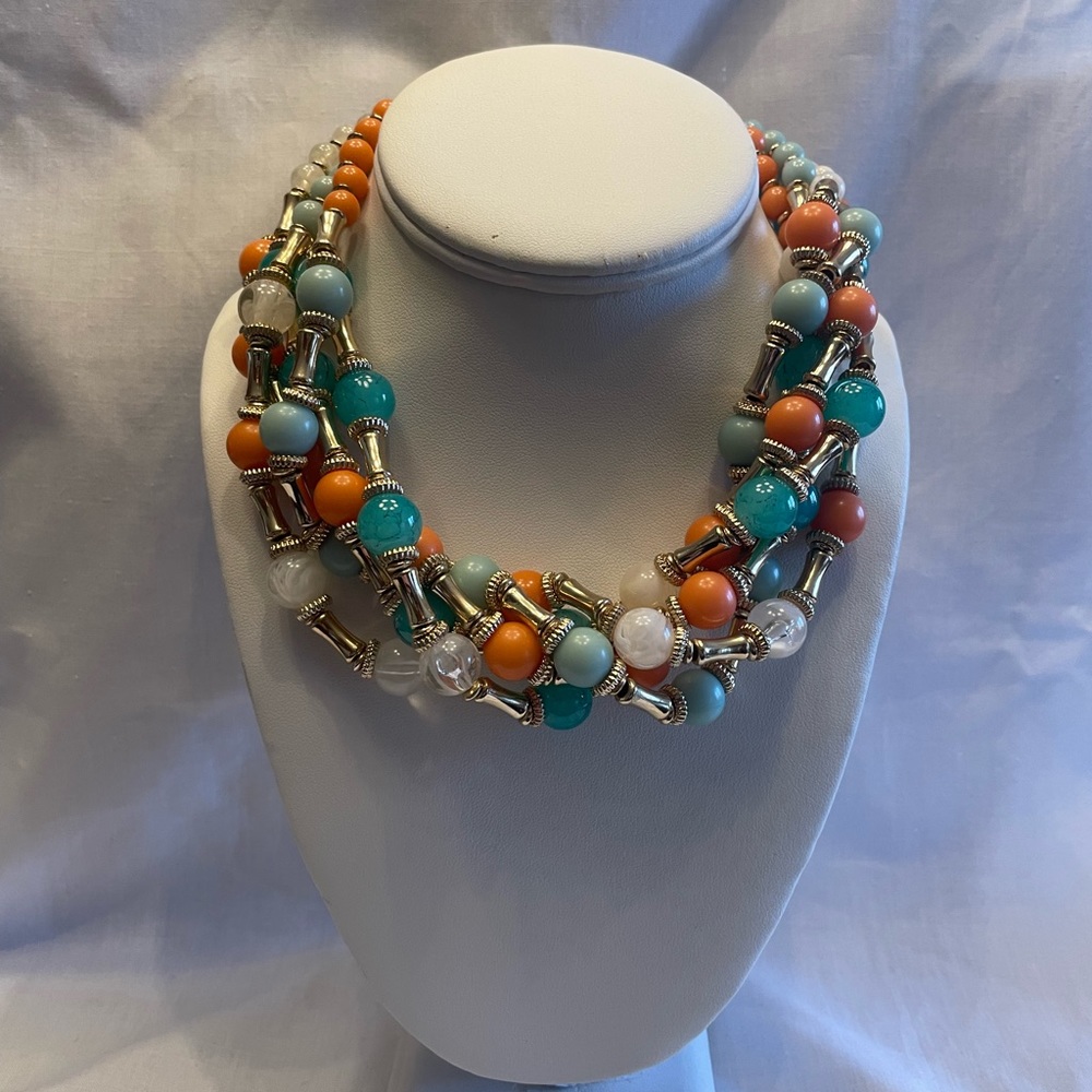 FINAL MARKDOWN- Multi strand vintage gold tone -coral, turq rock crystal 1960s